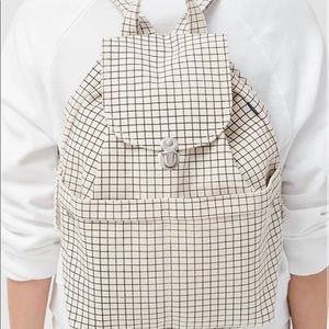 BAGGU Canvas Natural Grid Drawstring Backpack